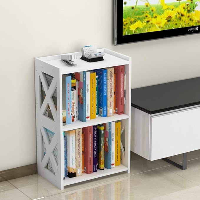 Side Table, 3 Tier 2 Shelf Small Bookshelf Bookcase for Small Spaces, Bedside End Table Nightstand, Kids Book Storage Shelves for Bedroom Living Room Office, White - LeafyLoom