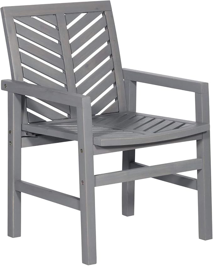 Walker Edison 2 Piece Outdoor Patio Chevron Wood Chair Set All Weather Backyard Conversation Garden Poolside Balcony, Set of 2, Grey - LeafyLoom