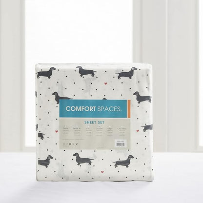 Comfort Spaces Cotton Flannel Breathable Warm, Deep Pocket Sheets with Pillow Case Bedding, Queen, Black Dog 4 Piece - LeafyLoom