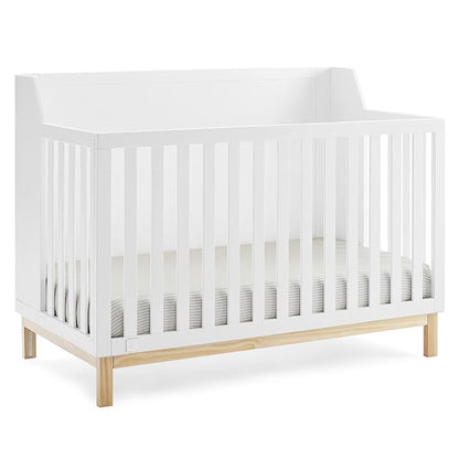 Delta Children Gap babyGap Oxford 6-in-1 Convertible Crib - Greenguard Gold Certified, Bianca White/Natural & Gap babyGap Legacy 3 Drawer Dresser with Leather Pulls, Navy/Natural - LeafyLoom