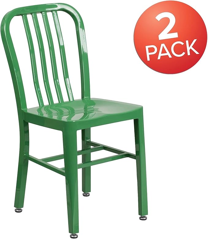 Flash Furniture Gael Commercial Grade 2 Pack Green Metal Indoor-Outdoor Chair - LeafyLoom