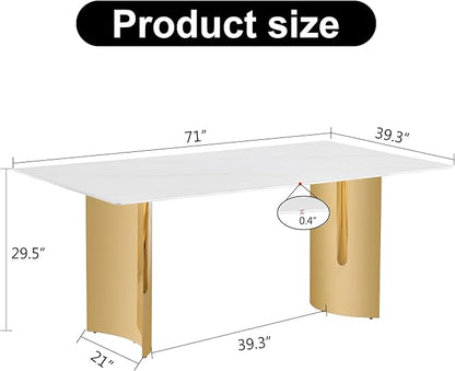 NicBex Modern Minimalist Dining Table The White Imitation Marble Glass Desktop is Equipped with Golden Metal Legs Suitable for Restaurants and Living Rooms, White - LeafyLoom