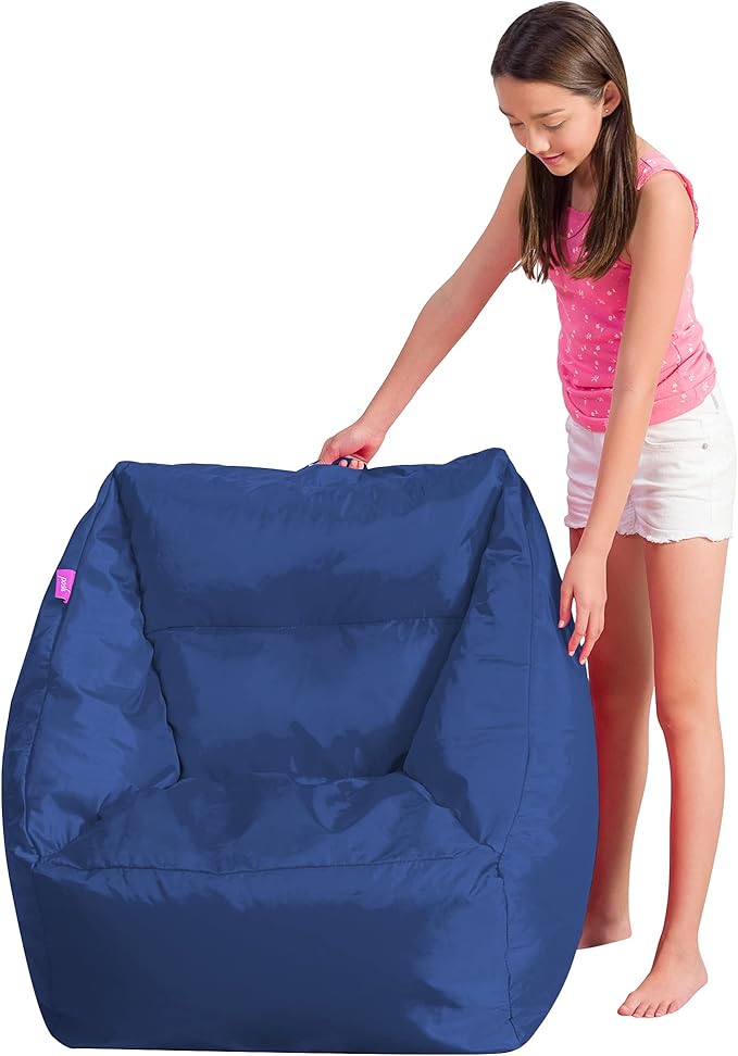 Posh Creations Coronado Bean Bag Boys and Girls Large Chair for Kids, for Gaming and Playrooms, Soft Nylon-Navy - LeafyLoom