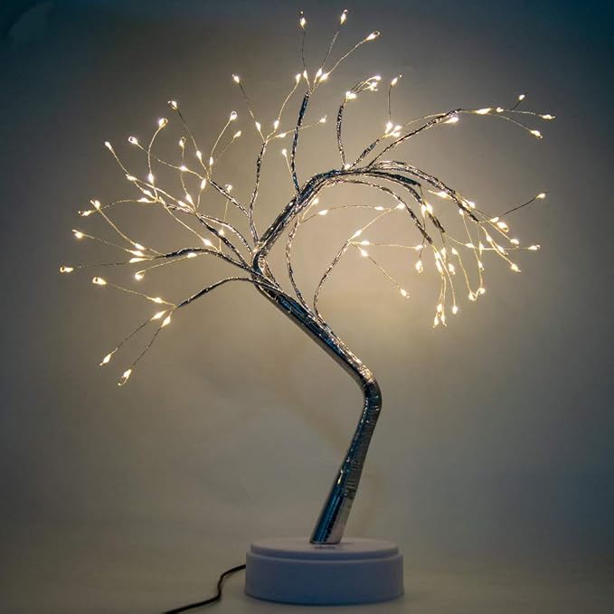 Lake Industries 20" LED Firefly Tree Lights | Bonsai - Bedroom, Desk Top, Table Lamp Decoration | USB/Battery Operated | Touch Switch | DIY Adjustable Branches | Home Party Holiday | Warm Lighting - LeafyLoom