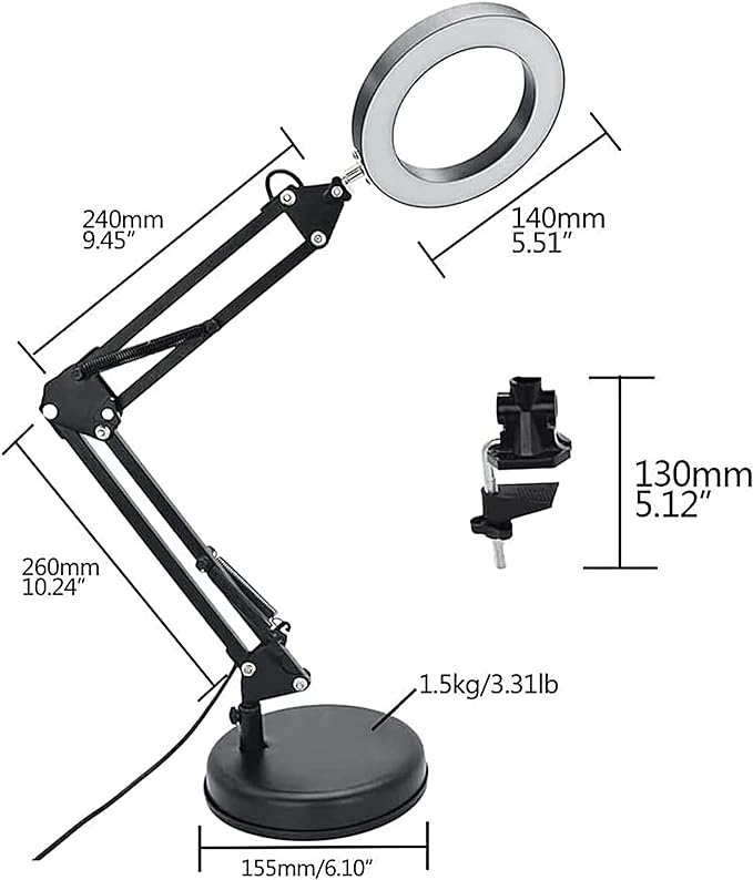 DLLT Dimmable Swing Arm Desk Lamp with Clamp, 68 LED Flexible Architect Work Lamp, 3 Colors 10 Brightness, Adjustable Desk Lamp, Multi-Joint Table Lamp for Study, Office, Computer, Art, Work Lighting - LeafyLoom