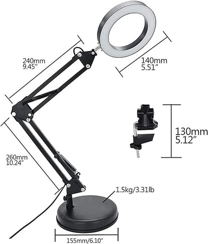 DLLT Dimmable Swing Arm Desk Lamp with Clamp, 68 LED Flexible Architect Work Lamp, 3 Colors 10 Brightness, Adjustable Desk Lamp, Multi-Joint Table Lamp for Study, Office, Computer, Art, Work Lighting - LeafyLoom