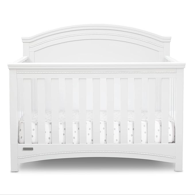 Delta Children Simmons Kids SlumberTime Emma 4-in-1 Convertible Baby Crib N More - Greenguard Gold Certified, Bianca White - LeafyLoom