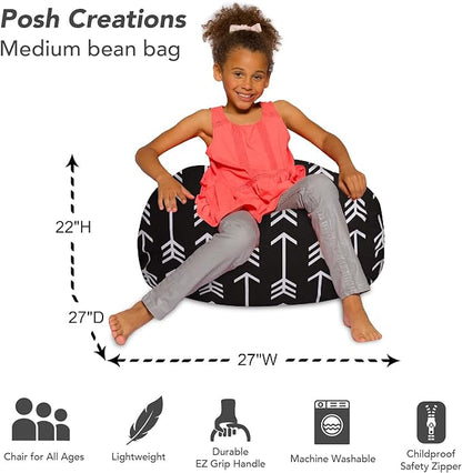 Posh Creations Bean Bag Chair for Kids, Teens, and Adults Includes Removable and Machine Washable Cover, Canvas White Arrows on Gray, 27in - Medium - LeafyLoom