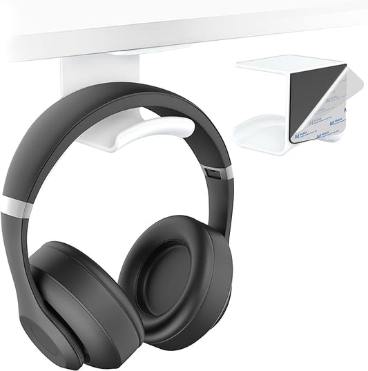 HomeMount Headphone Hook Under Desk - Headphone Holder Under Table, Adhesive Gaming Headphone Stand Hanger Desk Mount for Most Headphone（White） - LeafyLoom