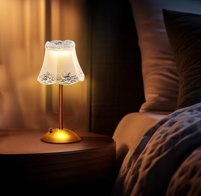 Portable Crystal Table Lamp,Cordless Metal Vintage Desk Lamp,3 Color Touch Control Rechargeable Lamp,3-Levels Brightness Room Decor Desk Lamp,Living Room,Kitchen,Dining Room Lamp (Gold-1) - LeafyLoom