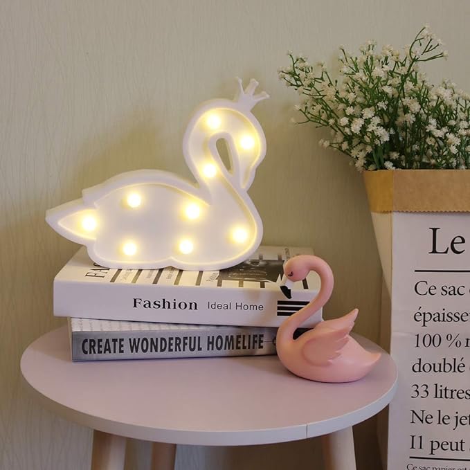 GUOCHENG Swan Marquee Light Decor Light LED Night Light Battery Operated Table Lamps on Wall for Party Children Kids Bedroom Lighting Decoration, Birthday Christmas Gifts for Kids (White Swan) - LeafyLoom