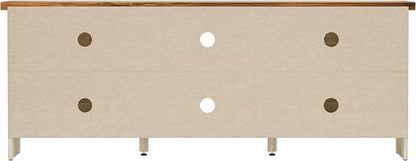 Hillsdale Columbus Wood Entertainment Console, 64 Inch, White Oak with Walnut Top - LeafyLoom