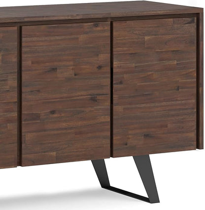 SIMPLIHOME Lowry SOLID ACACIA WOOD 66 Inch Wide Modern Industrial Large 4 Door Sideboard Buffet in Distressed Charcoal Brown, For the Dining Room and Kitchen - LeafyLoom