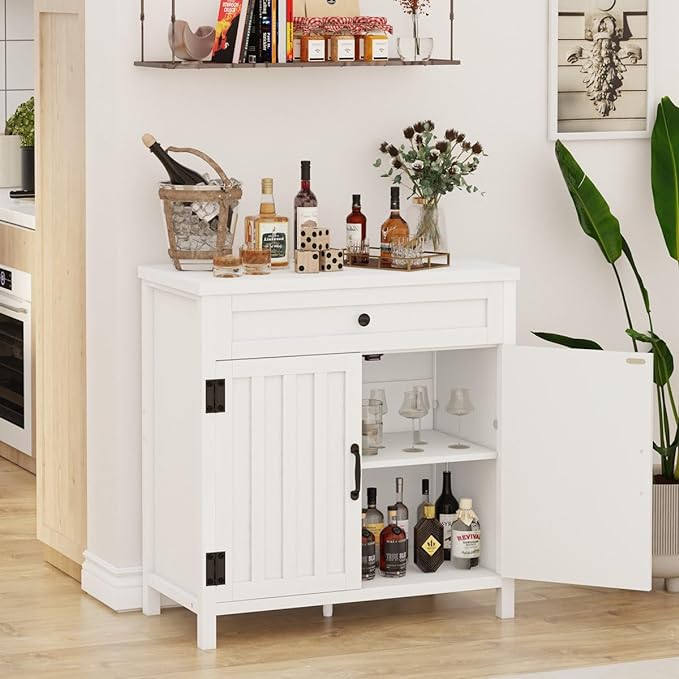 FATORRI Buffet Cabinet with Storage, Modern Sideboard Cabinet with Doors and Adjustable Shelves, Farmhouse Wood Bar Cabinet for Living Room & Kitchen (White Oak) - LeafyLoom