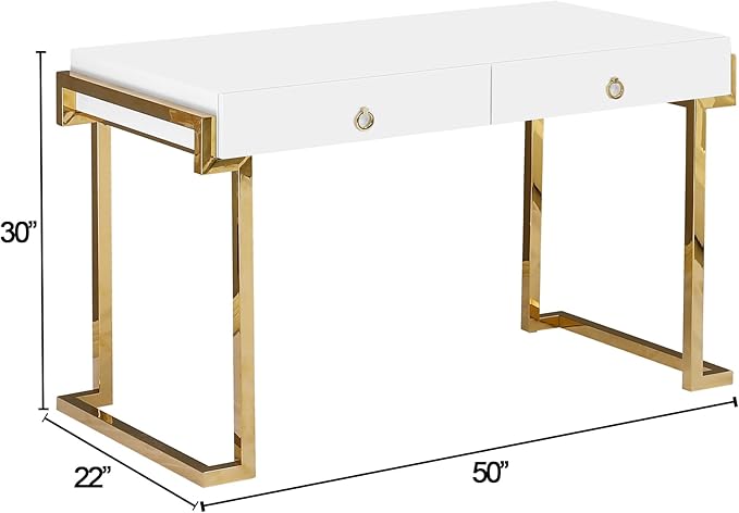 Best Master Furniture Brooke Mid-Century Modern Glossy Home Office Desk, Gold - LeafyLoom