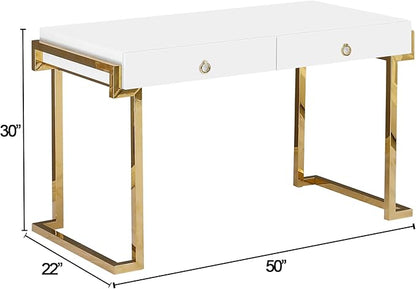 Best Master Furniture Brooke Mid-Century Modern Glossy Home Office Desk, Gold - LeafyLoom