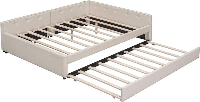 Wood House Bed with 2 Twin Solid Bed,L Structure Bedroom Platform Bed Frame W/Fence and Slatted Frame,No Box Spring Required,for Kids Teens Boy Girl,White - LeafyLoom