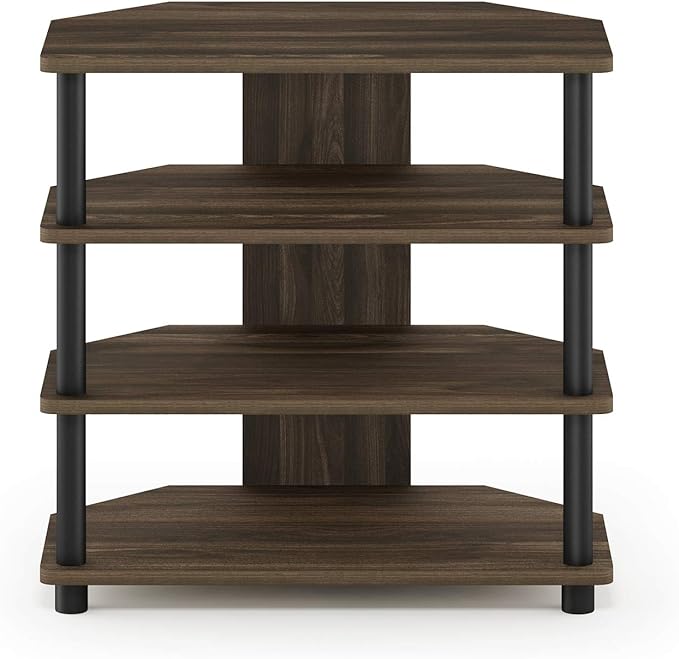 Furinno Turn-N-Tube Easy Assembly 4-Tier Petite Entertainment Center / TV Stand / TV Unit / TV Desk, Columbia Walnut/Black - LeafyLoom