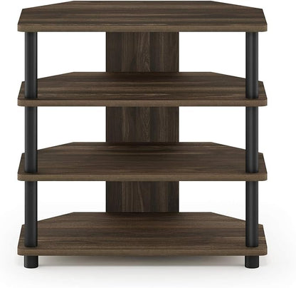 Furinno Turn-N-Tube Easy Assembly 4-Tier Petite Entertainment Center / TV Stand / TV Unit / TV Desk, Columbia Walnut/Black - LeafyLoom