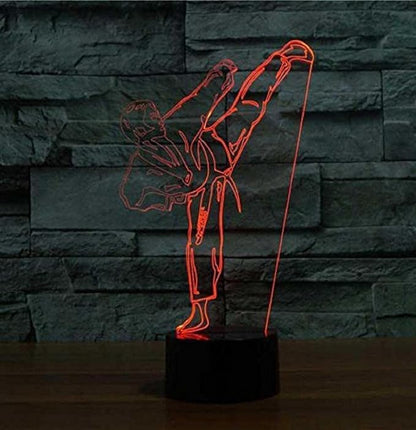 Creative 3D Taekwondo Night Light 16 Colors Changing USB Power Remote Control Touch Switch Decor Lamp Optical Illusion Lamp LED Table Desk Lamp Children Kids Christmas Brithday Gift - LeafyLoom