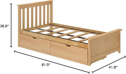 Max & Lily Twin Bed, Bed Frame with Headboard For Kids with Storage Drawers, Slatted, Natural - LeafyLoom