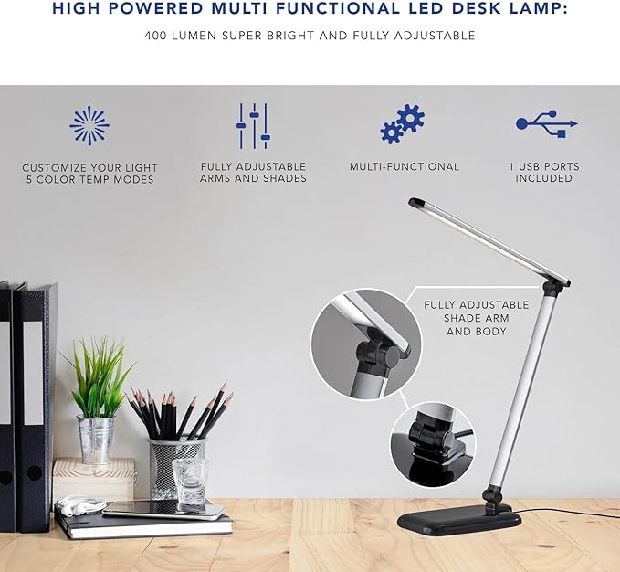 Adesso SL4903-02 Simplee Lennox LED Multi-Function Desk Lamp, Smart, 5 Color Temperature Modes, Improved Wellness and Circadian Rhythm, Dimmer Touch Switch, Reduced Eye Strain, 5ft, White - LeafyLoom