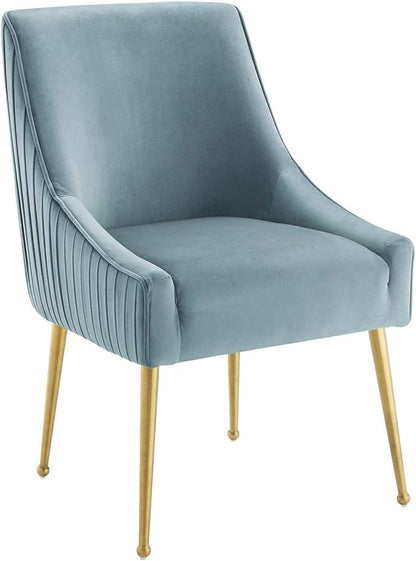 Modway Discern Pleated Back Upholstered Performance Velvet Dining Chair Set of 2, Light Blue - LeafyLoom