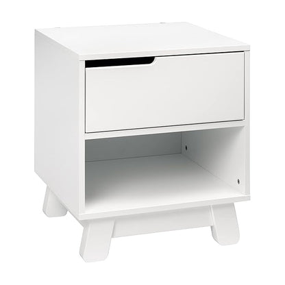 Babyletto Hudson Nightstand with USB Port in White, 1 Drawer and Storage Cubby - LeafyLoom