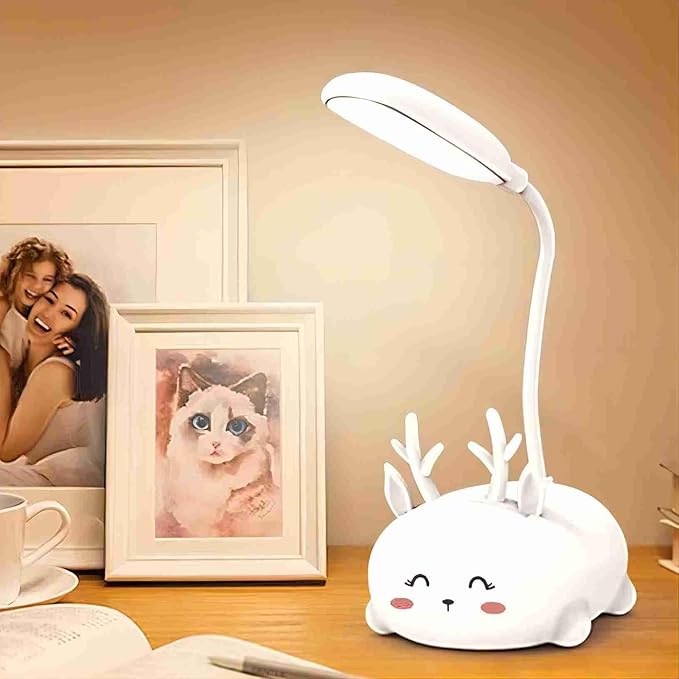 Kids Lamp, Cute LED Desk Lamp for Kids, Mini Animal Night Light, USB Rechargeable Flexible Cartoon Lamp Eye-Care Lighting for Bedroom (Deer B, Green) - LeafyLoom