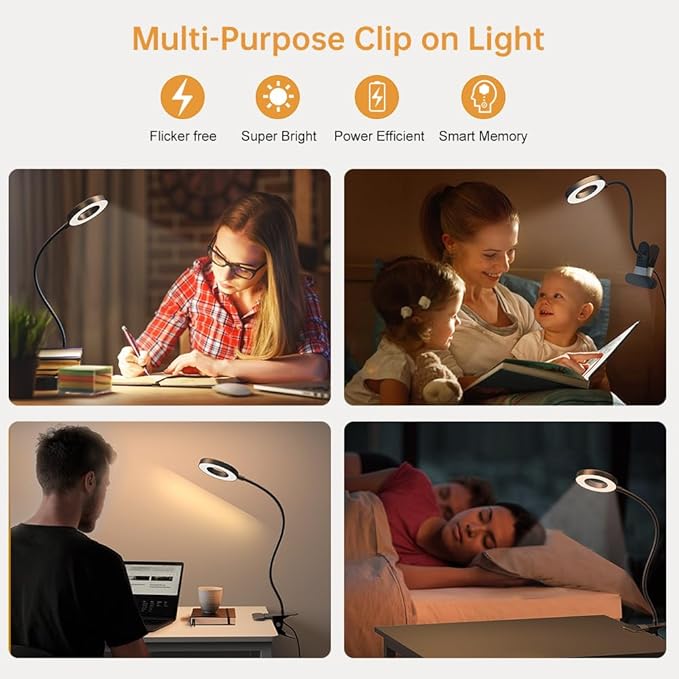 KEXIN Clip on Table Lamp 3 Color Modes 10 Brightness Eye-Caring Clamp Light Dimmable Reading Lamp 360° Rotatable Metal Gooseneck Desk Lamp Clamp Lamp Portable Small Desk Lamp for Home Office Work Lamp - LeafyLoom