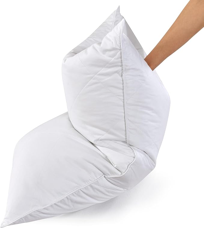 Three Geese White Goose Feather Bed Pillows Standard Size Set of 1- Soft 600 Thread Count 100% Cotton, Medium Firm,Soft Support Surround Fill Polyester (Standard Size:Pack of 1) - LeafyLoom