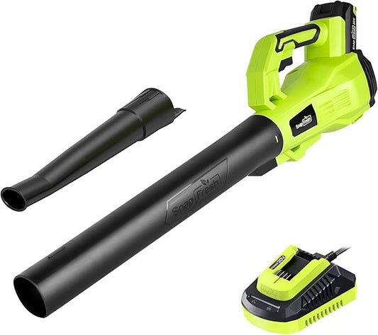 SnapFresh Cordless Leaf Blower - 180 CFM Leaf Blower with Battery & Charger, 2 Section Tubes, Free Control Speed,Lightweight, Electric Leaf Blower for Blowing Leaves, Lawn Care, Dust & Other Debris - LeafyLoom