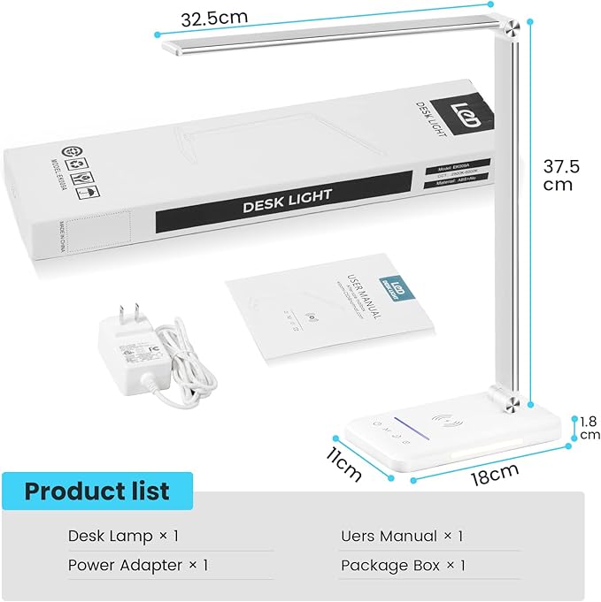 LED Desk Lamp with Night Light, Fast Wireless Charger, USB Charging Port, 10 Brightness, 5 Color Modes, Dimmable Bedside Table Lamp for Bedroom, Touch Control, Auto Timer, 1200Lux Super Bright - LeafyLoom