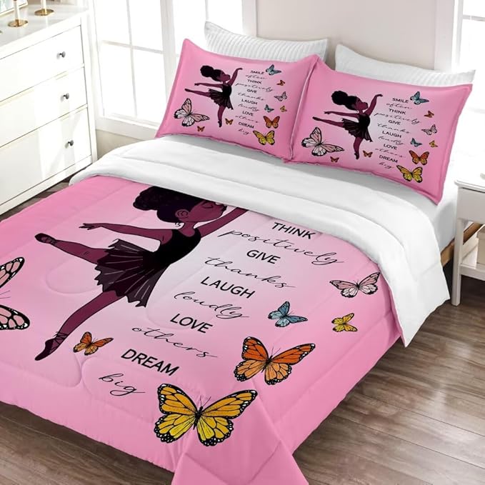 Black Girl Comforter Twin Sets,Black Girl Magic Bedding Set,African American Girl Comforter Set for Kids Teens,Cute Afro Melanin Princess Toddler Bed Set - LeafyLoom