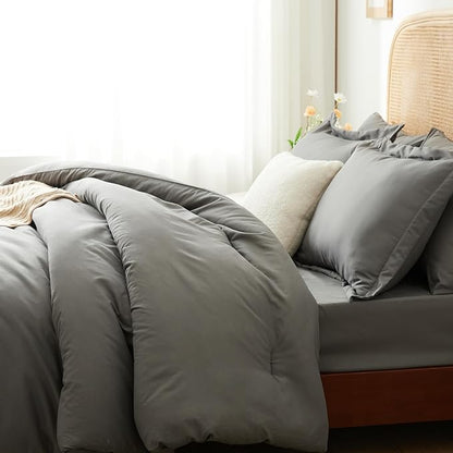 King bed in a bag 7 pieces bedding comforter set with Comforter and Sheets Grey King bed set with sheets,Pillow Shams, Flat Sheet, Fitted Sheet and Pillowcases - LeafyLoom