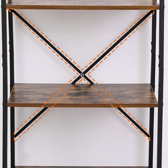 Ladder Shelf 4-Tier Bookcase Storage Rack, Steel Frame, Display Plant Shelves, Industrial Organizer Shelves for Living Room Kitchen Bathroom Office, Rustic Brown and Black - LeafyLoom