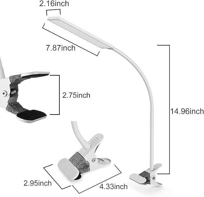 LED Desk Lamp Dimmable Eye-Caring Table Lamp Reading Light Office Light Adjustable 3 Color Modes,14 Brightness Levels, Gooseneck Flexible Clip-on Light for Studying, 5W-White - LeafyLoom