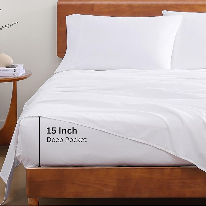 LANE LINEN 100% Organic Cotton California King Sheets Set, 4-Piece Pure Organic Cotton Long Staple Percale Weave Ultra Soft Best Bedding Sheets for Bed, Breathable, Fits Mattress Upto 15" Deep - White - LeafyLoom