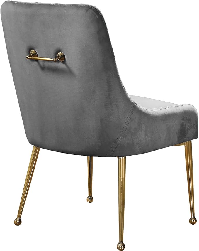 Meridian Furniture Owen Collection Modern | Contemporary Velvet Upholstered Dining Chair with Polished Gold Metal Legs, Set of 2, 24" W x 21" D x 34.5" H, Grey - LeafyLoom