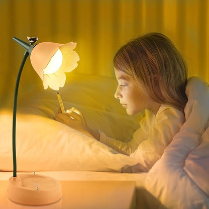 Himmel Flower Desk Lamp, Dimmable LED Kid Desk Lamp with 3 Colour Temperatures,Cordless Rechargeable Desk Lamp with Touch Sensor and Flexible Arm, USB Bedside Lamp for Reading, Learning - LeafyLoom