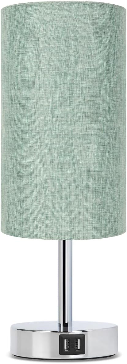 Yarra-Decor Bedside Lamp with USB Port - Touch Control Table Lamp for Bedroom 3 Way Dimmable Nightstand Lamp with Round Denim Fabric Shade for Living Room, Dorm, Home Office (LED Bulb Included) - LeafyLoom