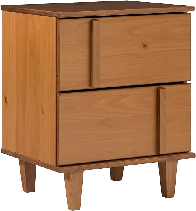 Walker Edison Sprague Contemporary Detailed Drawer Solid Wood Nightstand, 20 Inch, Caramel - LeafyLoom