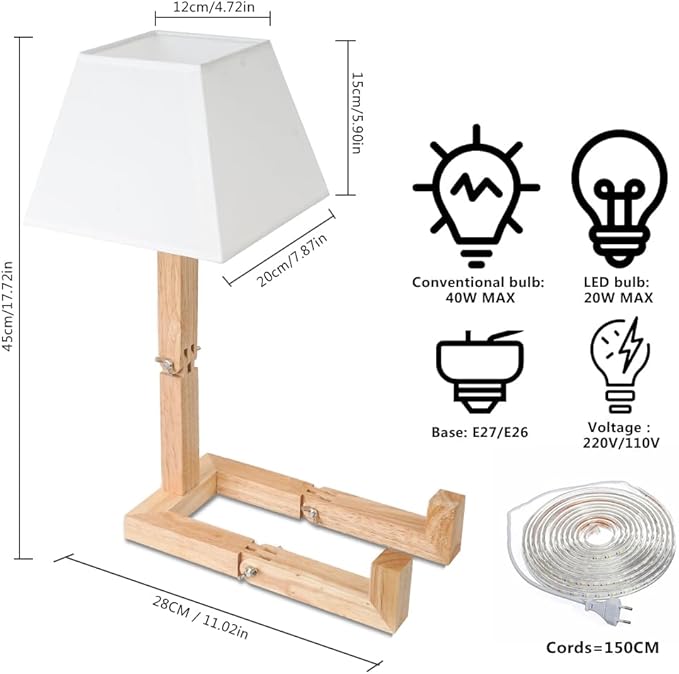 ELINKUME Cute Robot Desk Lamp,Dimmable Bedside Table Lamps,Square Lampshade Night Light with Foldable Solid Wood Body,Fun Kids Lamp, Nightstand lamp for Bedroom,Study,Office,Living room(Gift) - LeafyLoom