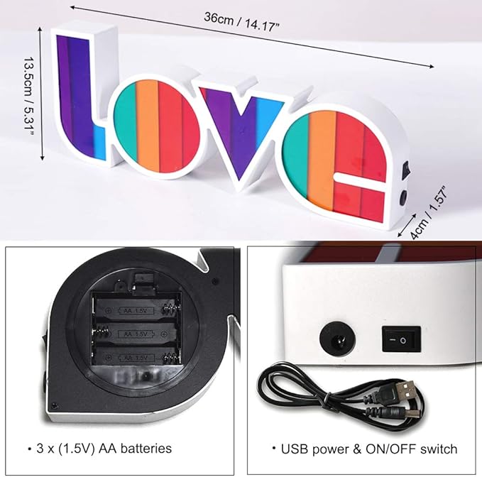 GUOCHENG LED Love Sign Lights - Love Marquee Signs Lamp Battery&USB Power Love Letters Decoration for Home Children Kids Bedroom Nursery,Valentine's Day Gifts(Rainbow) - LeafyLoom