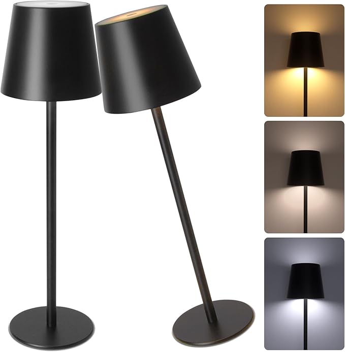 ORALUCE Cordless Table Lamp Rechargeable, Battery Operated LED Desk Lamp with USB Type-C Charging Port, 3 Color Stepless Dimming LED Lamp for Bedroom/Restaurant/Party/Coffee Shop/Camping/Bars, 2 Pack - LeafyLoom