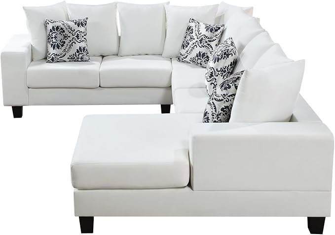 110" Modern U Shape Sectional Sofa, Velvet Corner Couch with Pillows, 6 Seat Sofa&Couch with Double Chaises for Living Room Furniture, Apartment, Office, Ushaped White - LeafyLoom