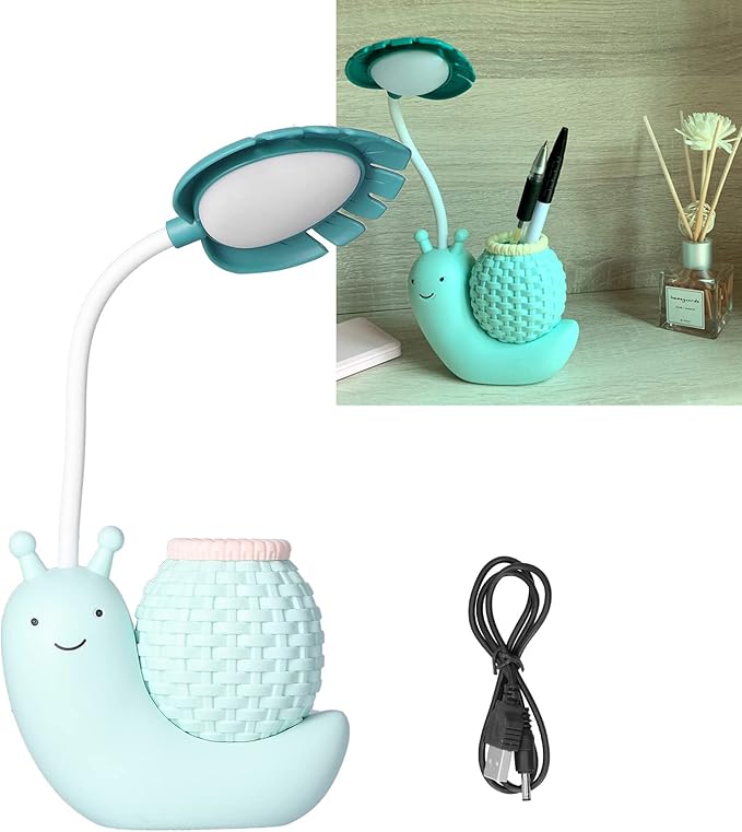 LED Desk Lamp with Pen Holder Cartoon Holder Multiple Function USB Charging Cute Desk Light for Students Kids(Blue) - LeafyLoom