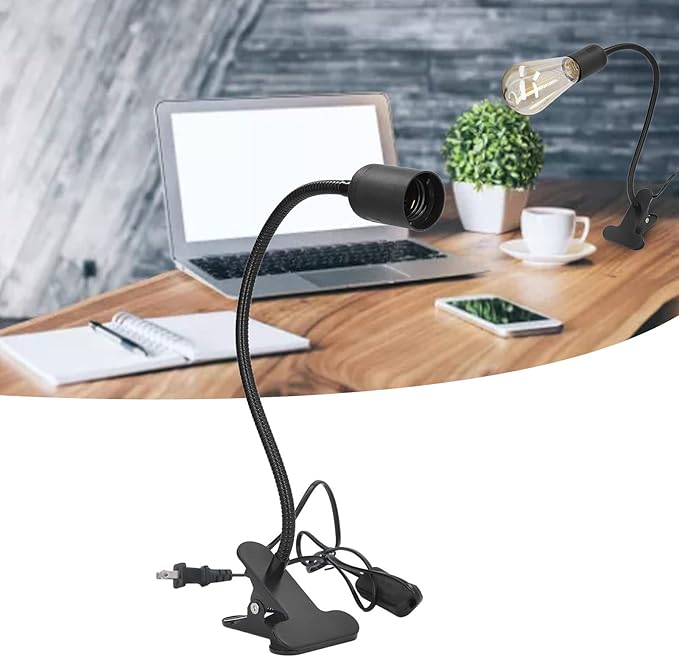 E27/E26 Clip Desk Lamp Light Socket, Desk Light Adapter Eye 360 ° Flexible Gooseneck Clip Light Bulb Holder for Desk Office Clamp Light Bulb Stand with On/Off Switch(#1) - LeafyLoom