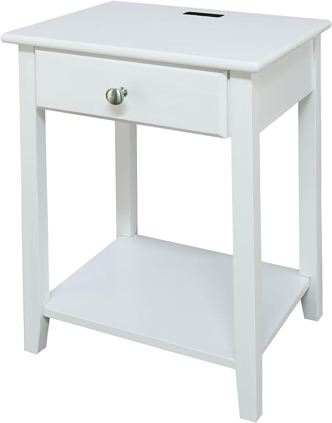 Casual Home Owl White Night Stand with USB Port , 17.5 in x 14.25 in x 24.5 in (W x L x H) - LeafyLoom