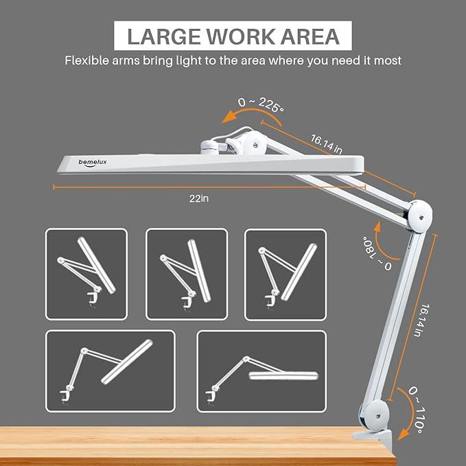 LED Architect Desk Lamp with Clamp, Metal Swing Arm 2000 Lumens Dimming Office Table Lamp for Task Work Drafting Reading Desktop, 117PCS Bright LEDs, 24W Workbench Lamp(White) - LeafyLoom